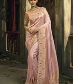 Light pink silk blend saree with embroidered jari and cut-dana work