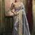 Slate grey silk blend saree with embroidered zari work