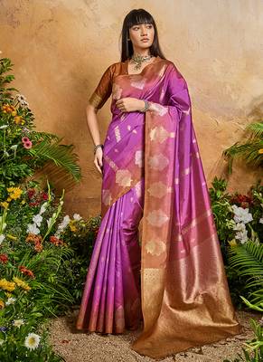 Weaving handloom silk blend magenta saree 1
