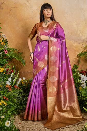 Weaving handloom silk blend magenta contemporary saree