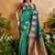 Weaving handloom silk blend teal green contemporary saree