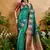 Weaving handloom silk blend teal green saree