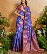 Weaving handloom silk blend violet contemporary saree
