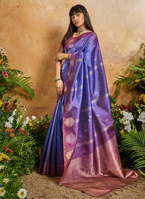 Weaving handloom silk blend violet saree 2