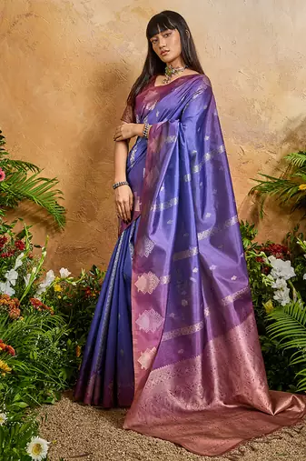 Weaving handloom silk blend violet saree