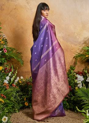 Weaving handloom silk blend violet saree 3