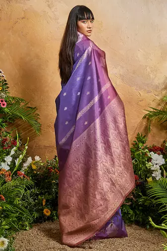 Weaving handloom silk blend violet saree