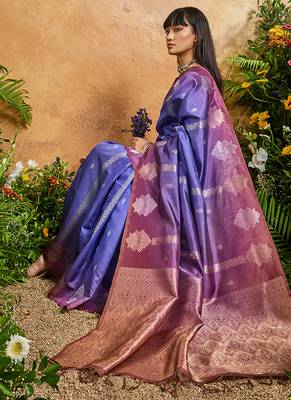 Weaving handloom silk blend violet saree 4