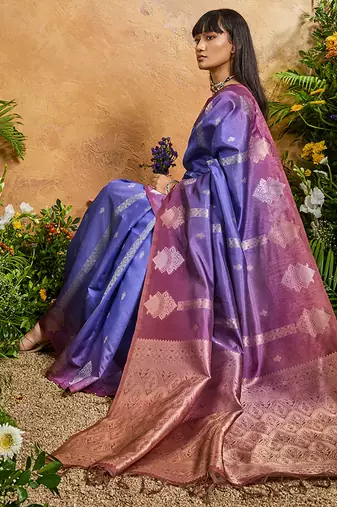 Weaving handloom silk blend violet saree