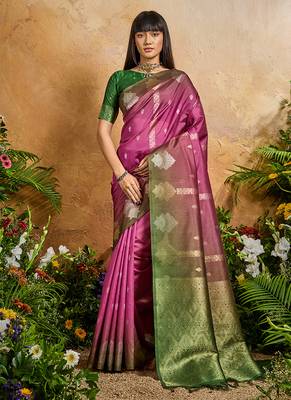 Weaving handloom silk blend magenta pink saree 1