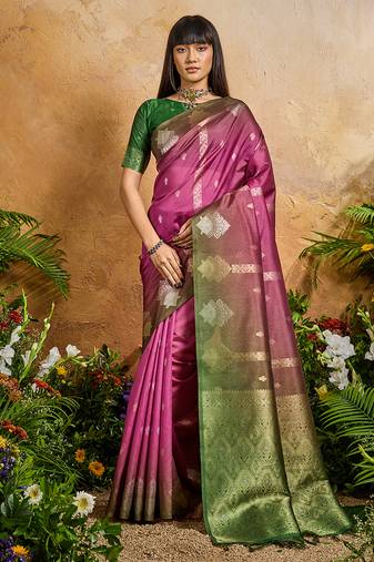 Weaving handloom silk blend magenta pink contemporary saree
