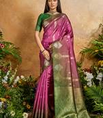 Weaving handloom silk blend magenta pink contemporary saree