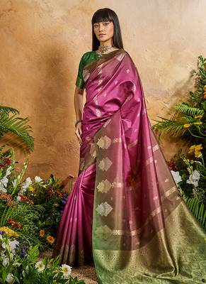 Weaving handloom silk blend magenta pink saree 2