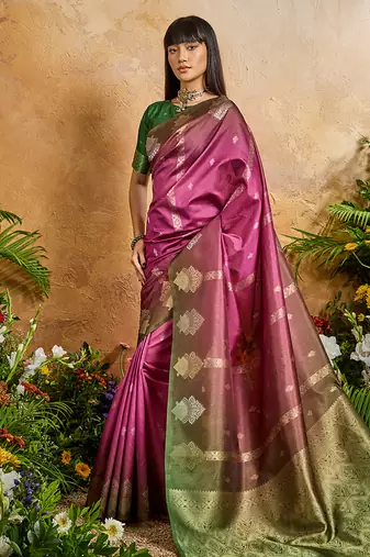 Weaving handloom silk blend magenta pink saree