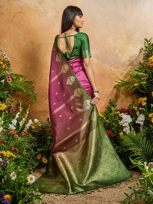 Weaving handloom silk blend magenta pink saree 3