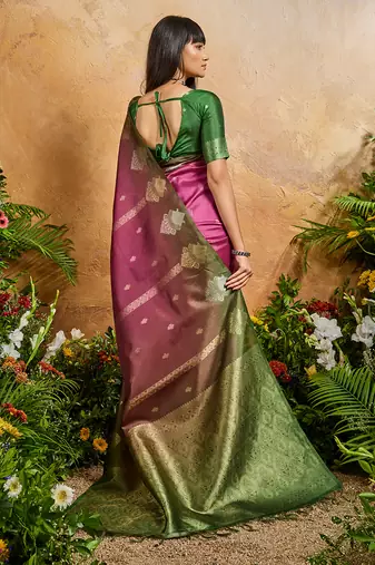 Weaving handloom silk blend magenta pink saree