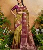Weaving handloom silk blend mehendi green contemporary saree