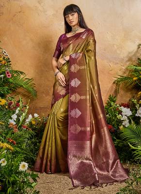 Weaving handloom silk blend mehendi green saree 2
