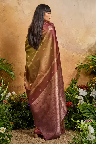 Weaving handloom silk blend mehendi green saree