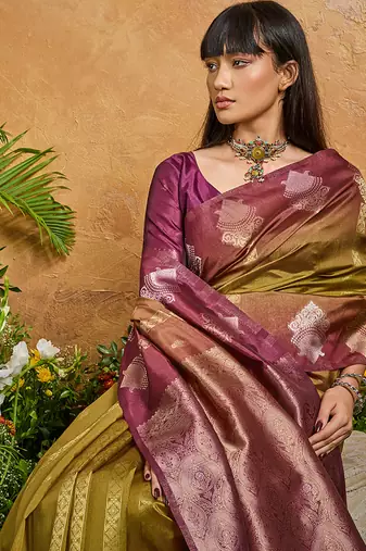 Weaving handloom silk blend mehendi green saree