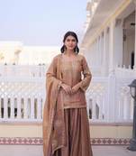 gold silk zari sequins embroidered sharara set with dupatta