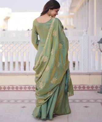 green silk zari sequins embroidered sharara set with dupatta 2