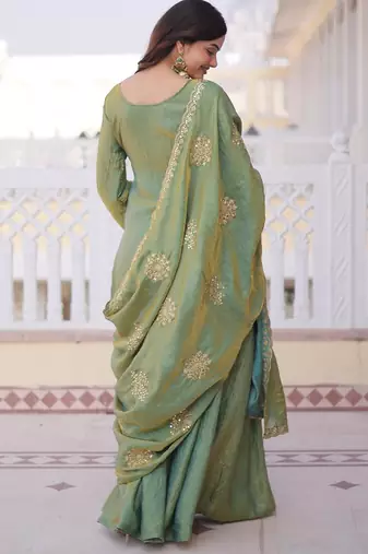 green silk zari sequins embroidered sharara set with dupatta