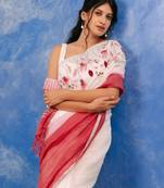 Pink handloom linen saree with hand embroidered work