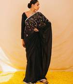 Black  handloom linen saree with hand embroidered work