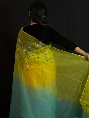 Green organza saree with hand embroidered work 3