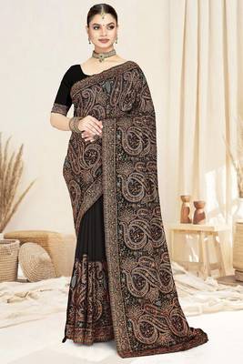 black designer saree with kashmiri resham embroidery 1