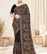 black designer saree with kashmiri resham embroidery