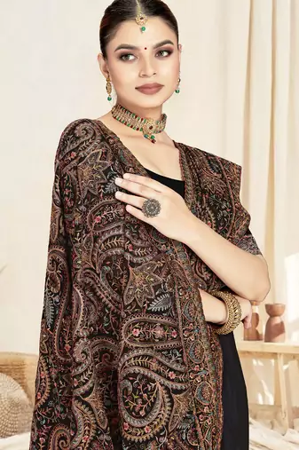 black designer saree with kashmiri resham embroidery