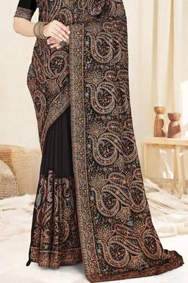black designer saree with kashmiri resham embroidery 5