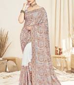 white designer saree with kashmiri resham embroidery