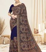 navy blue designer saree with kashmiri resham embroidery
