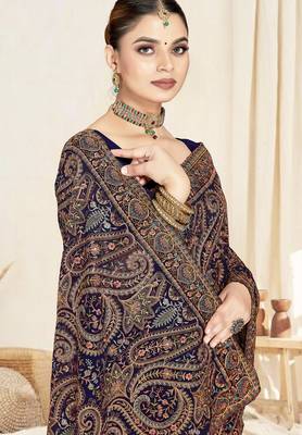 navy blue designer saree with kashmiri resham embroidery 2