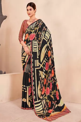 black or premium printed saree with blouse