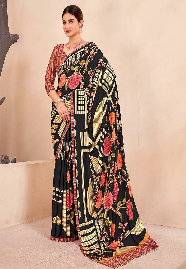 black or premium printed saree with blouse