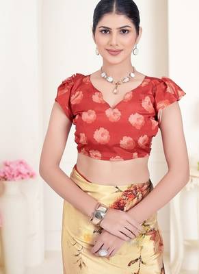 beige multicolor floral printed faux crepe saree 4