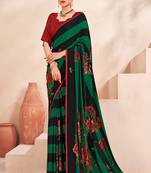 green or premium printed saree with blouse