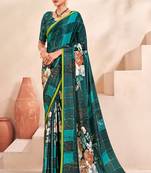 blue or premium printed saree with blouse