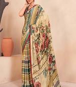 cream or premium printed saree with blouse