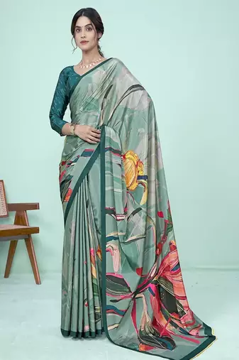 multicolor or premium printed saree with blouse