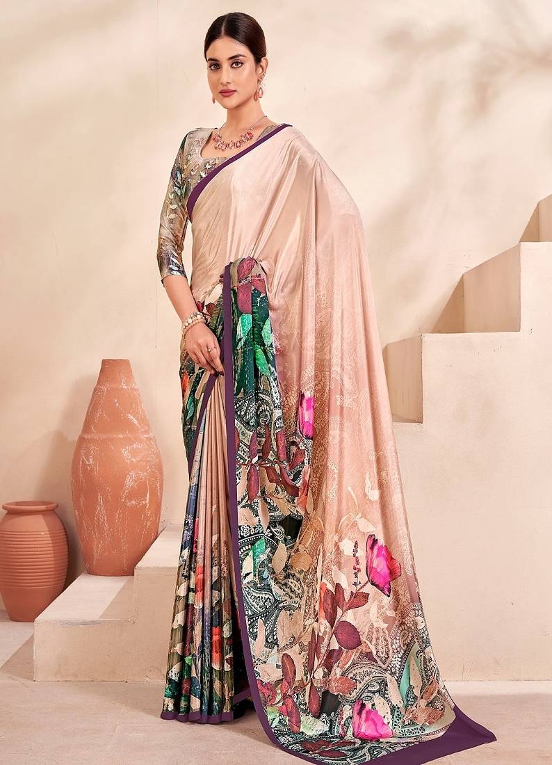 multicolor or premium printed saree with blouse
