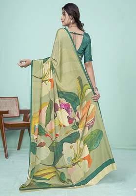 light green floral printed faux crepe saree 2