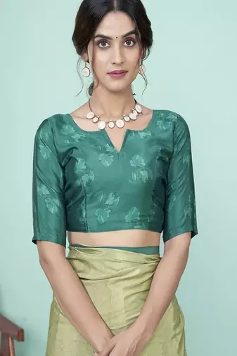 light green floral printed faux crepe saree