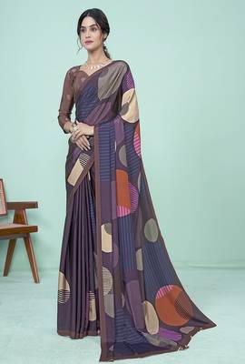 multicolor abstract printed faux crepe saree 1