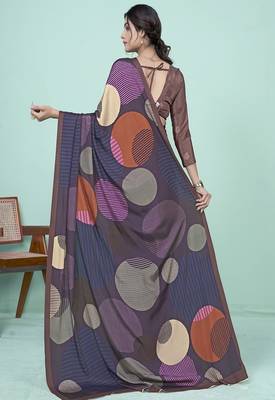 multicolor abstract printed faux crepe saree 2