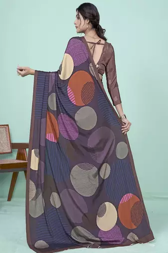 multicolor abstract printed faux crepe saree